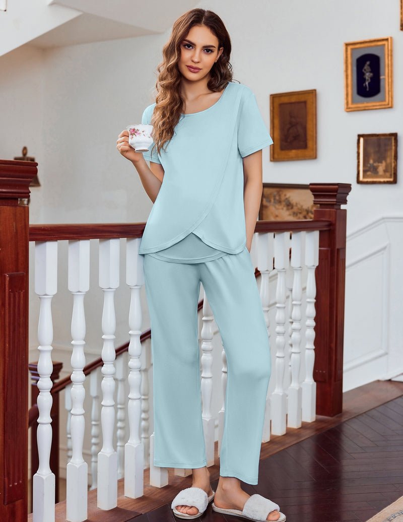 Ekouaer 3 PCS Maternity Nursing Pajamas Set
