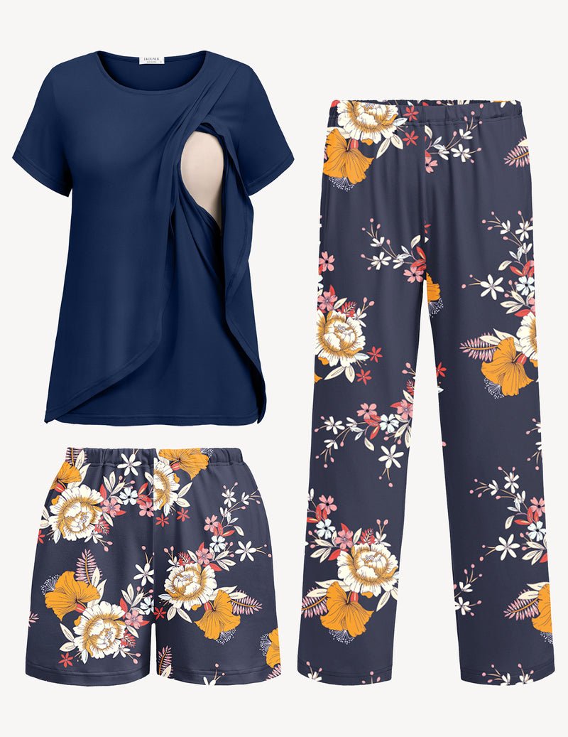 Ekouaer 3 PCS Maternity Nursing Pajamas Set
