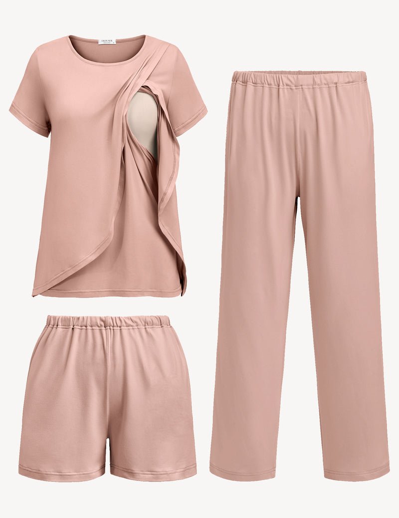 Ekouaer 3 PCS Maternity Nursing Pajamas Set