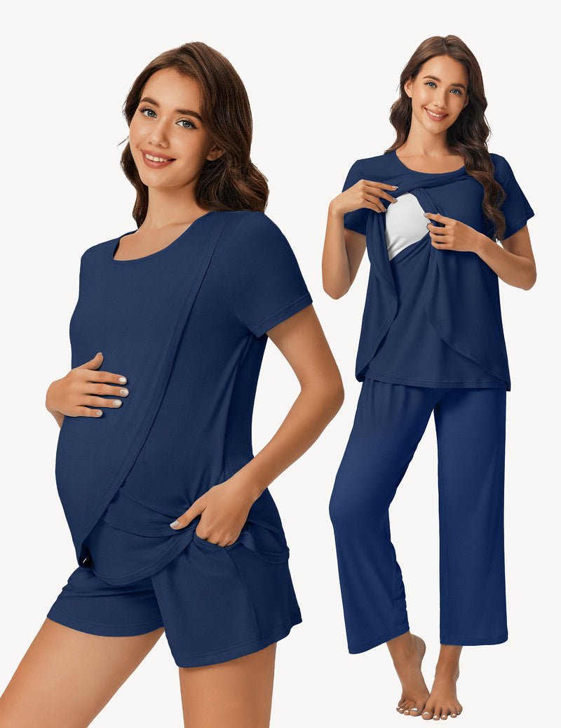 Ekouaer 3 PCS Maternity Nursing Pajamas Set