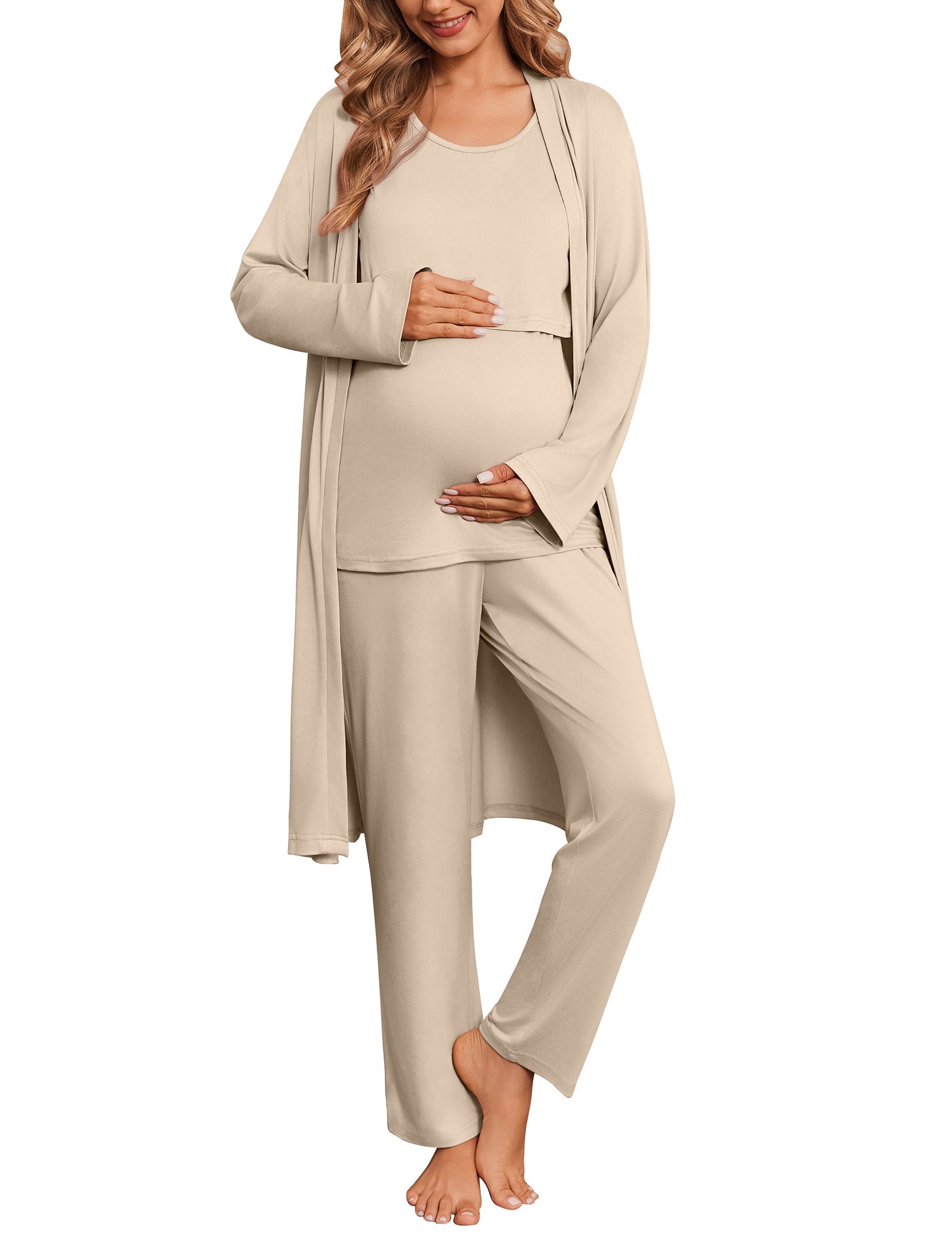 Stillpijama-Set (3-teilig) Champagner: Kimono, Tanktop & Hose