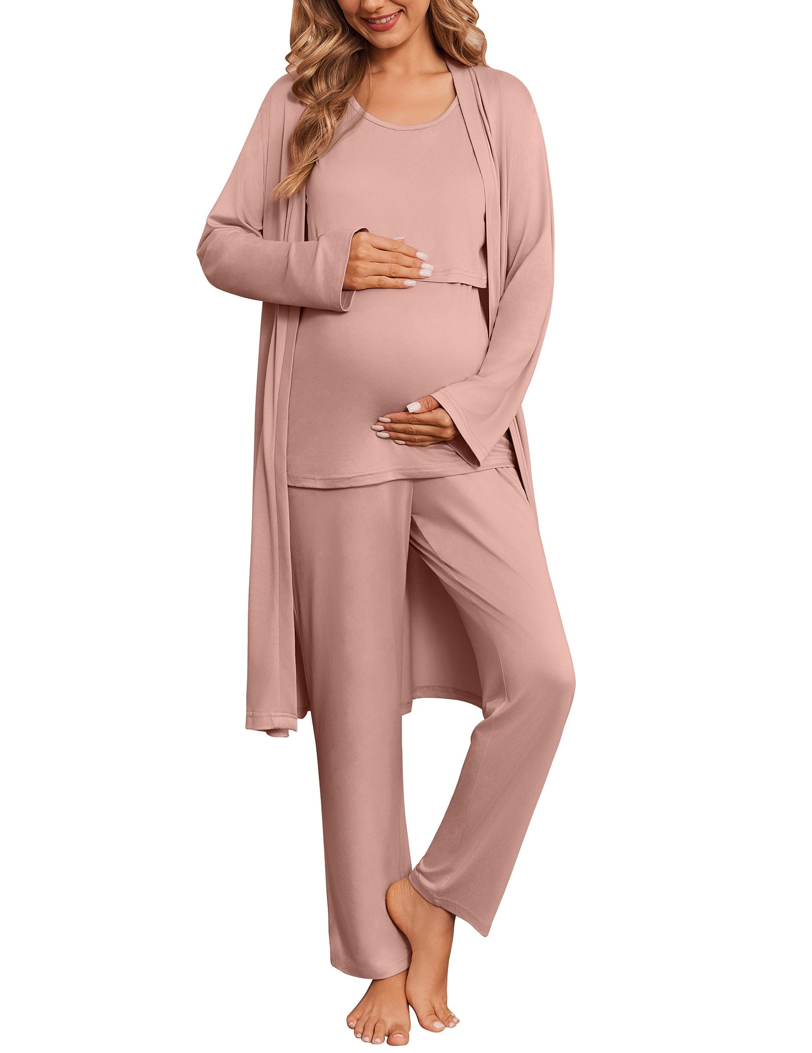 Stillpijama-Set (3-teilig) Dusty Pink: Kimono, Tanktop & Hose