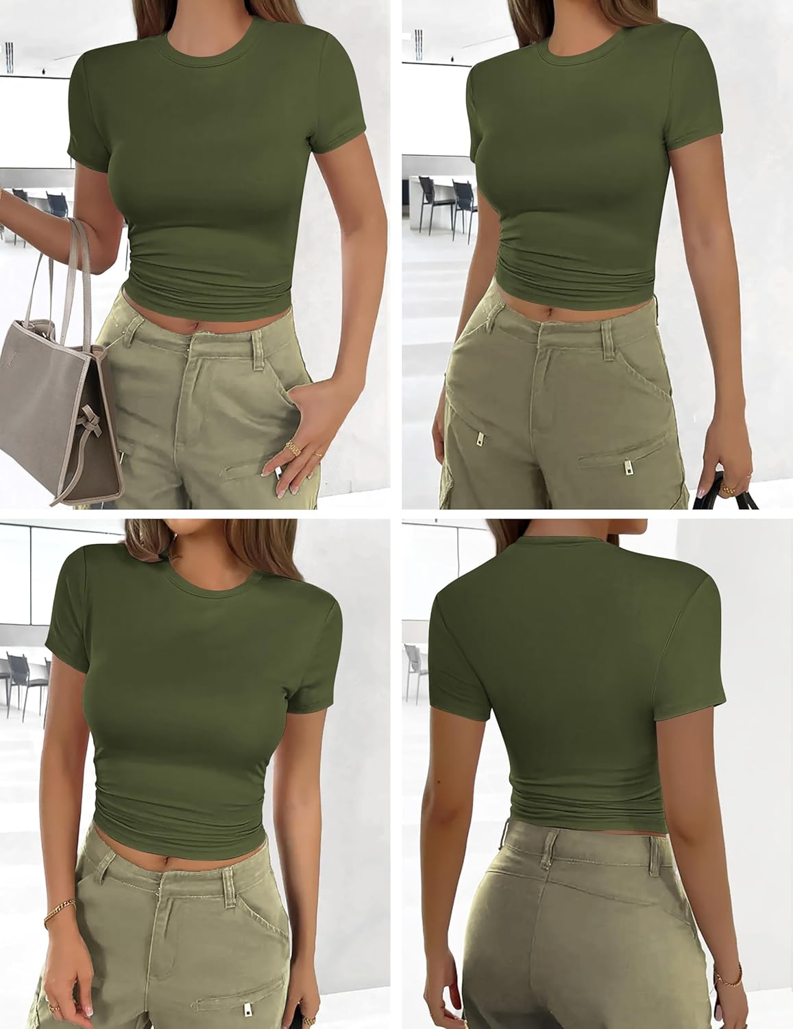 Basic short-sleeve tee, olive green