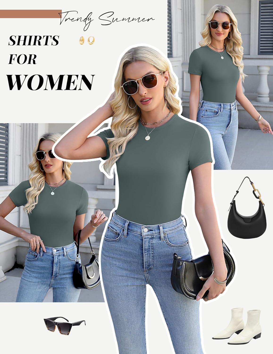 Women's short-sleeve crewneck tee in muted green