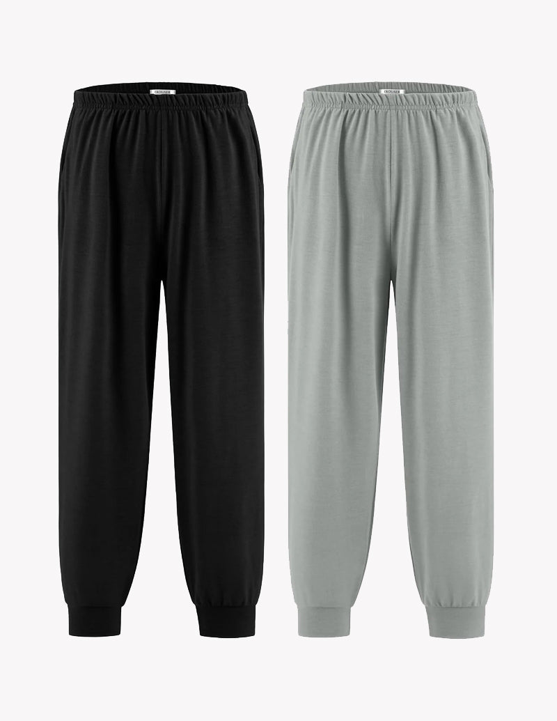 Kinder-Jogger-Pyjama-Hose, schwarz & hellgrau, elastischer Bund und Bündchen