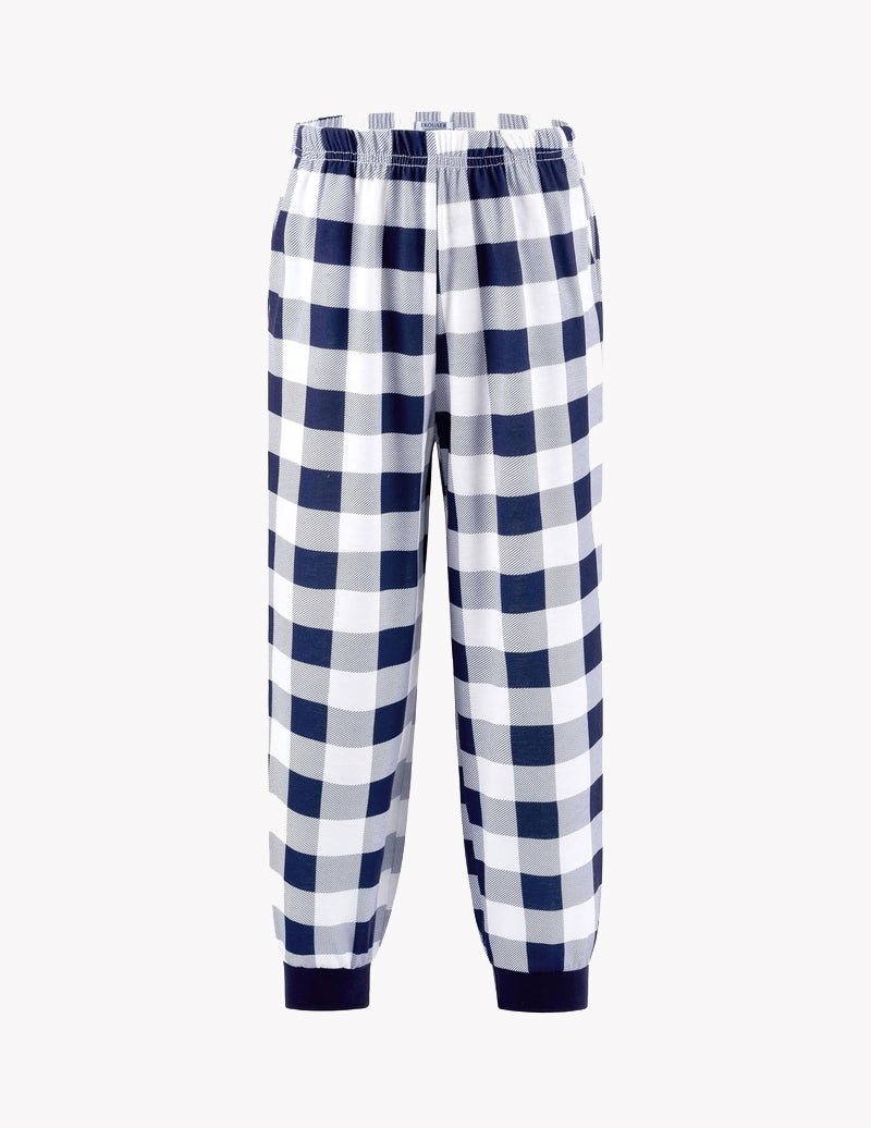Kinder-Jogger-Pyjama-Hose mit blau-weißem Karomuster, elastischer Bund