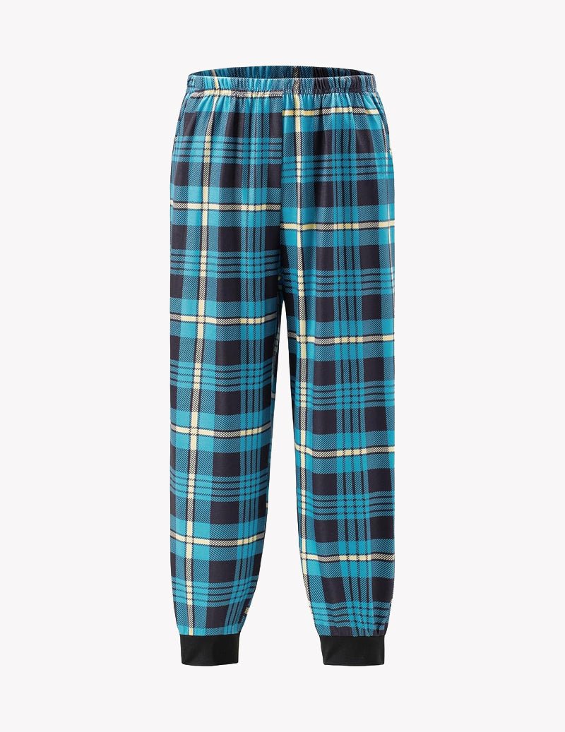 Kinder-Jogger-Pyjama-Hose mit blau-schwarzem Karomuster, elastischer Bund