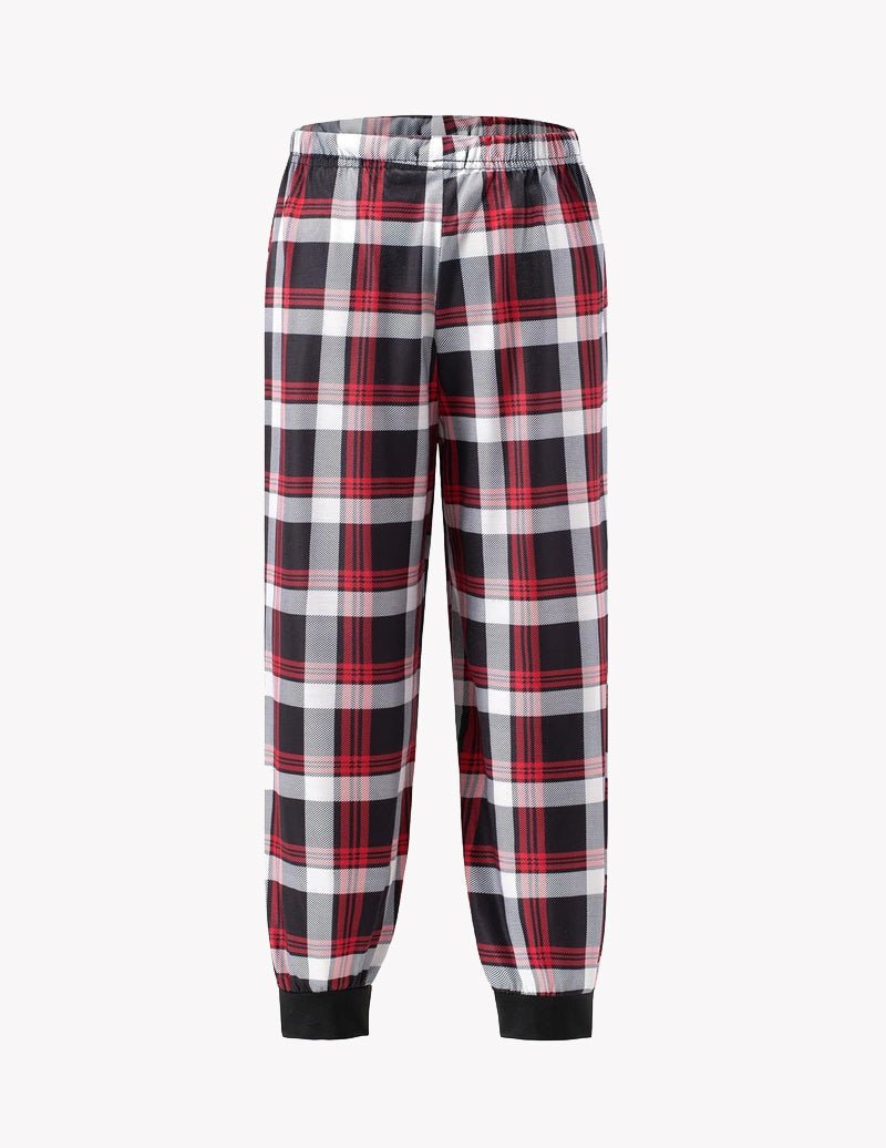 Kinder-Jogger-Pyjama-Hose mit rot-weiß-schwarzem Karomuster, elastischer Bund