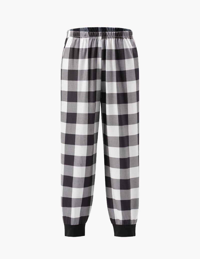 Kinder-Jogger-Pyjama-Hose mit grau-weißem Karomuster, elastischer Bund und Bündchen