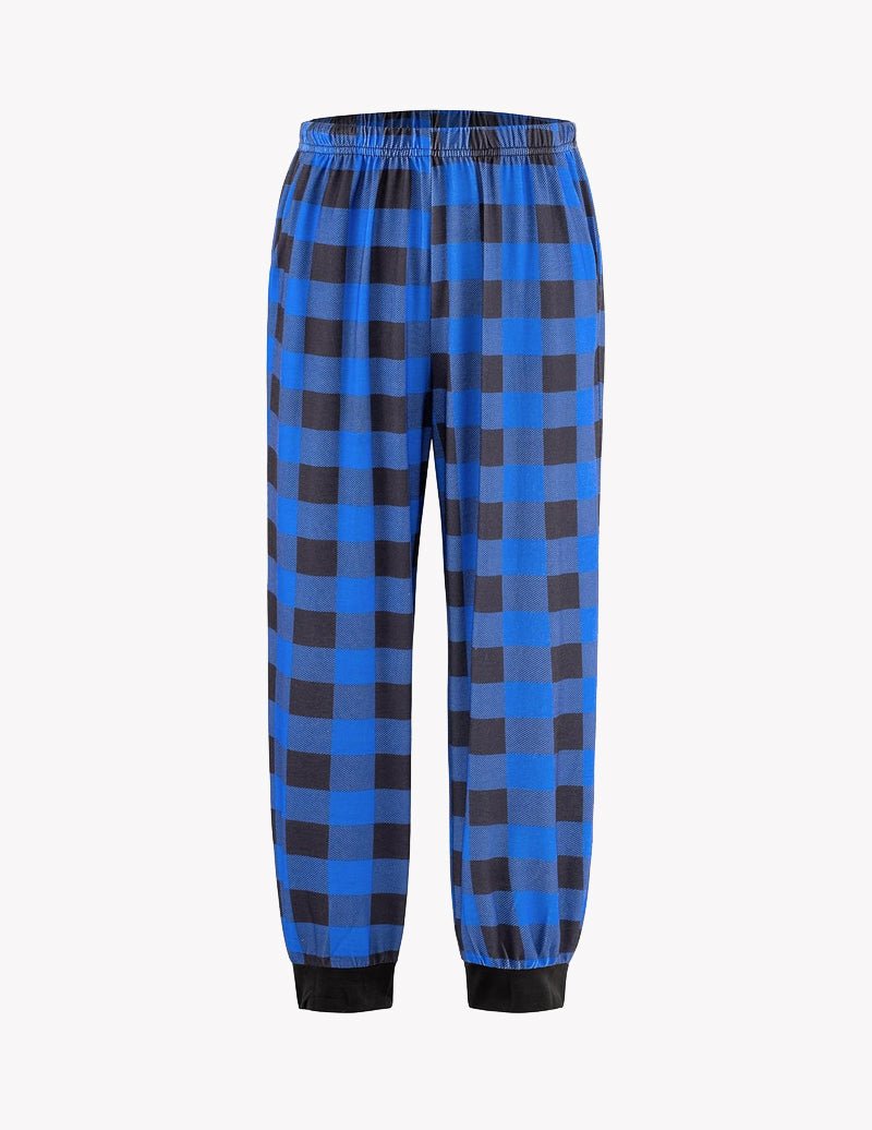Kinder-Jogger-Pyjama-Hose mit blau-schwarzem Karomuster, elastischer Bund