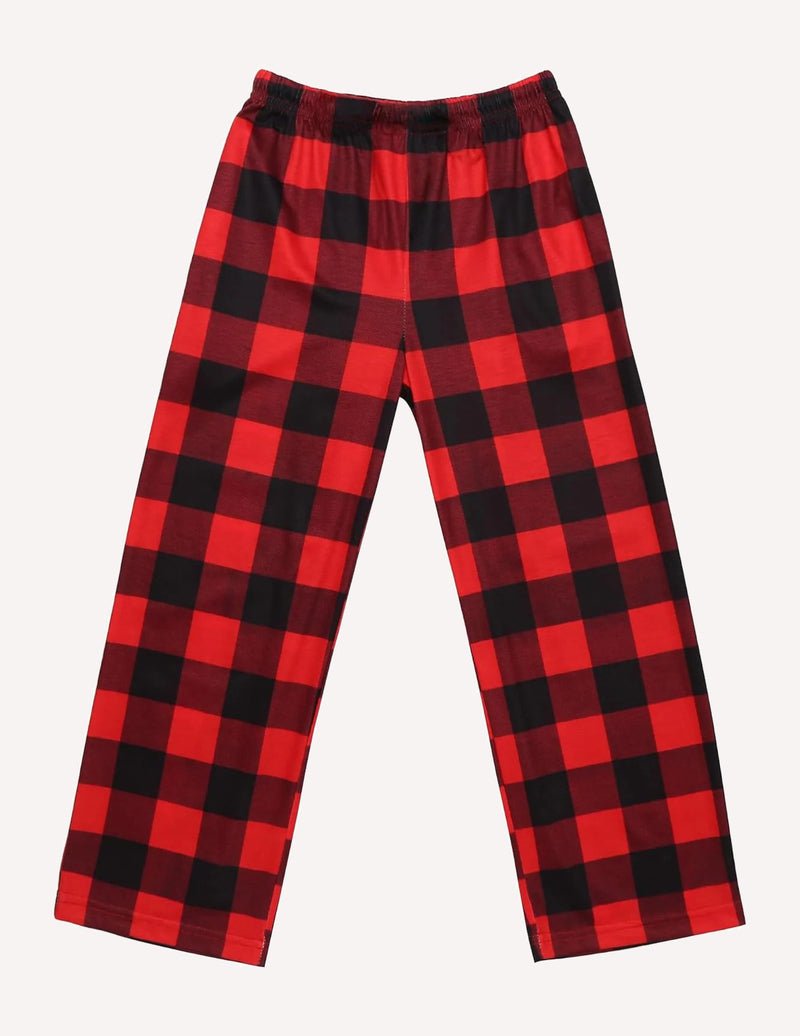 Boys long pajama pants, red-and-black buffalo check, elastic waist