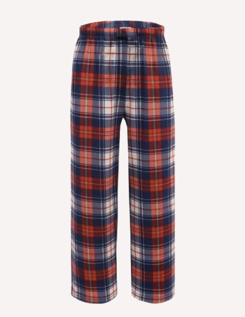 Boys long pajama pants, red navy white plaid, elastic waistband