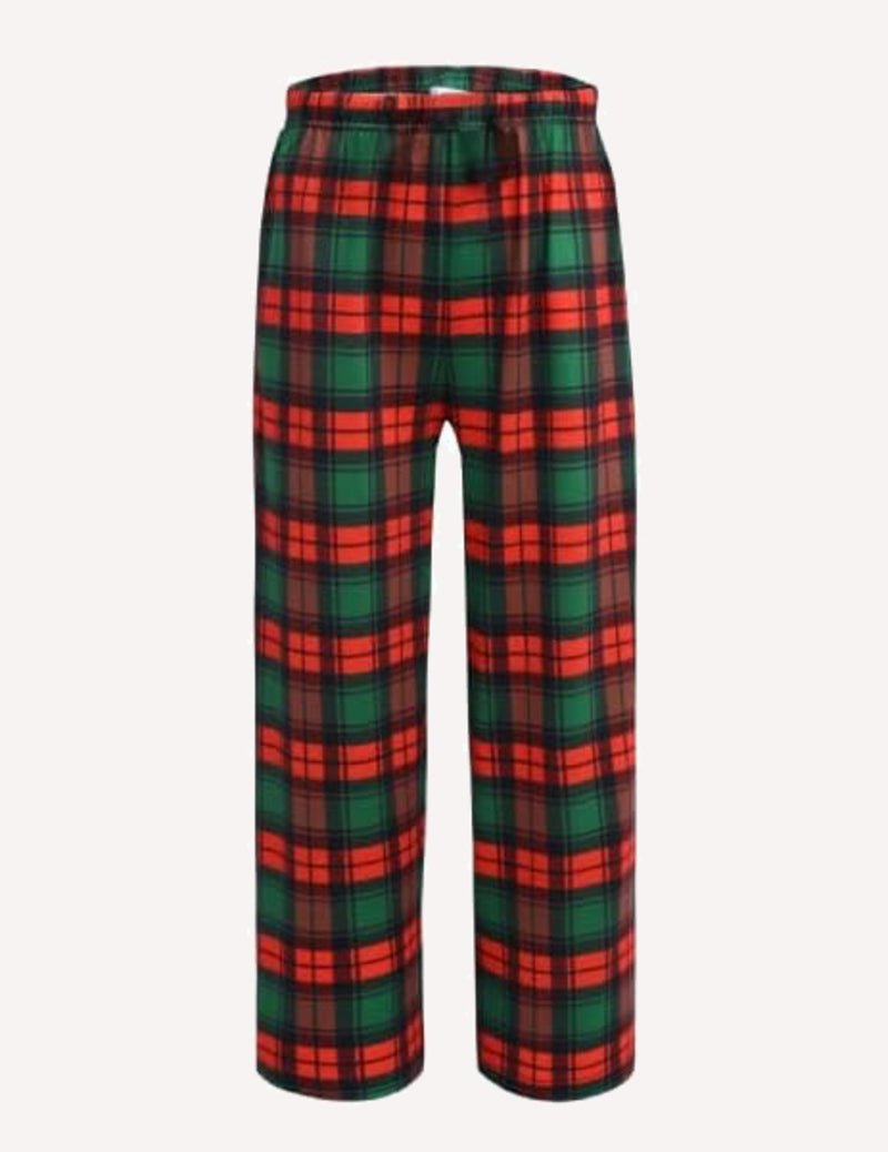 Boys long pajama pants, red and green plaid, elastic waistband