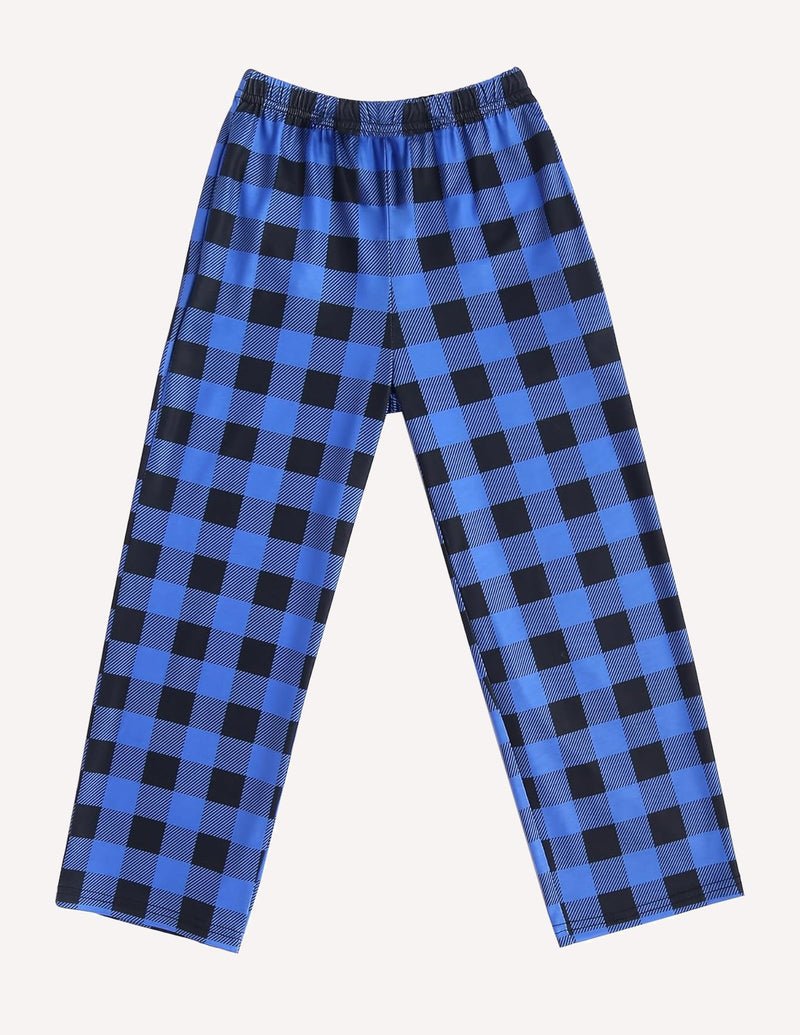 Boys long pajama pants, blue check pattern, elastic waist