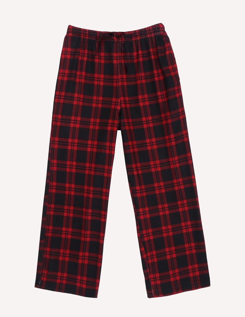 Boys long pajama pants, red-and-black plaid, elastic waist
