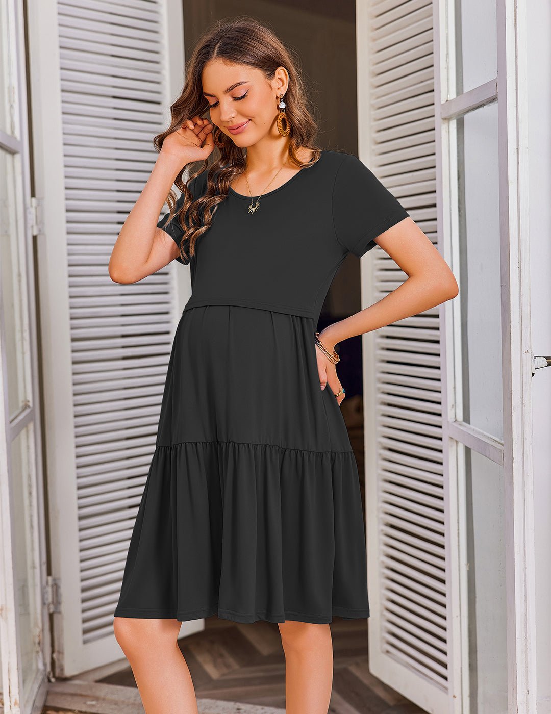 Ekouaer Breastfeeding Knee Length Maternity Dresses