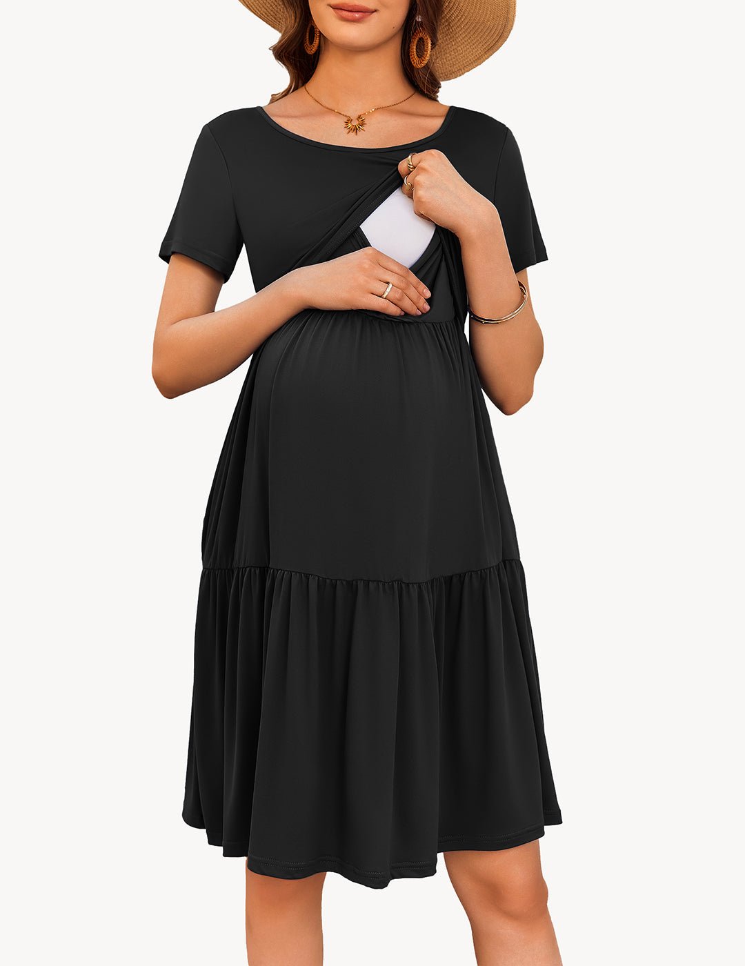 Ekouaer Breastfeeding Knee Length Maternity Dresses