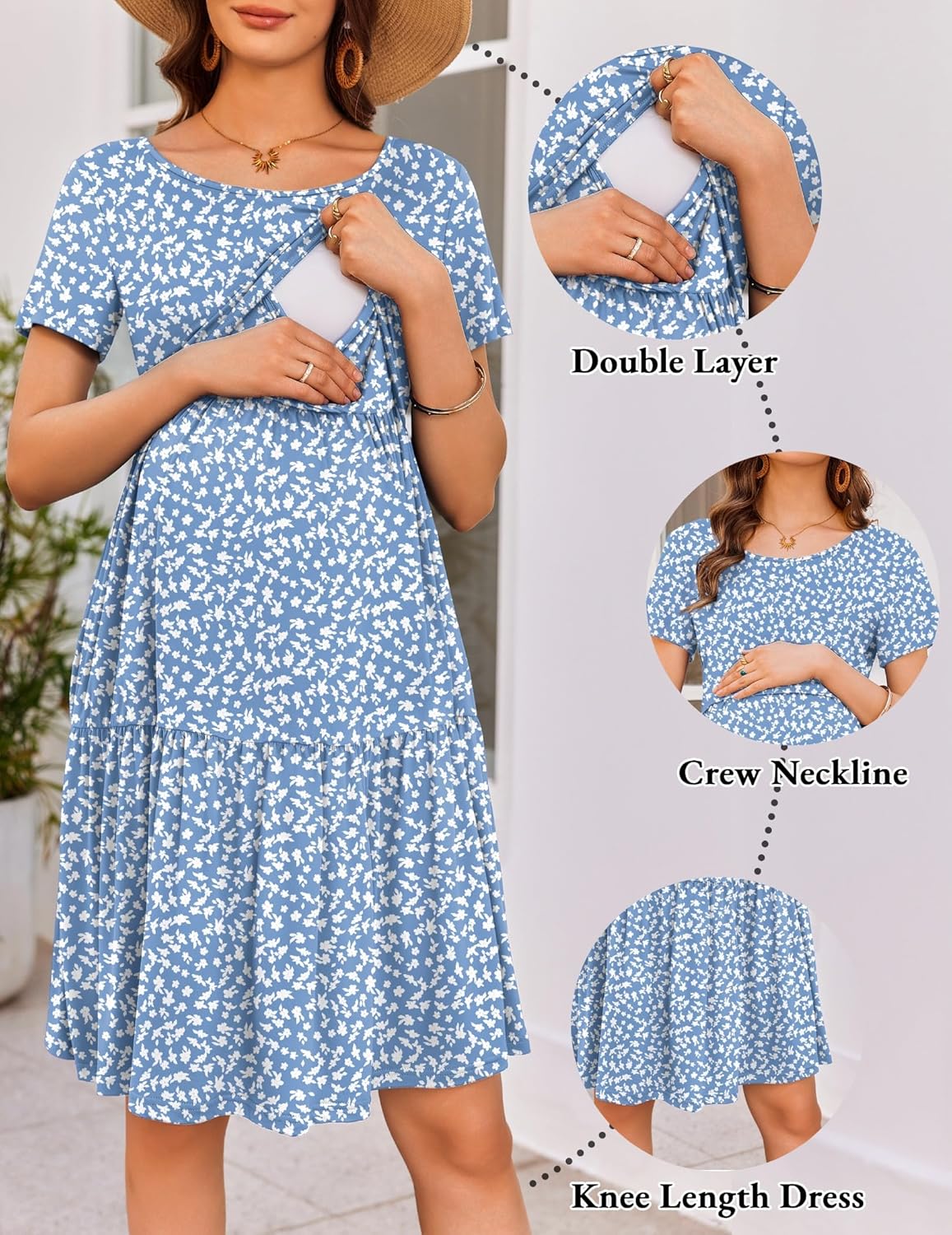 Ekouaer Breastfeeding Knee Length Maternity Dresses