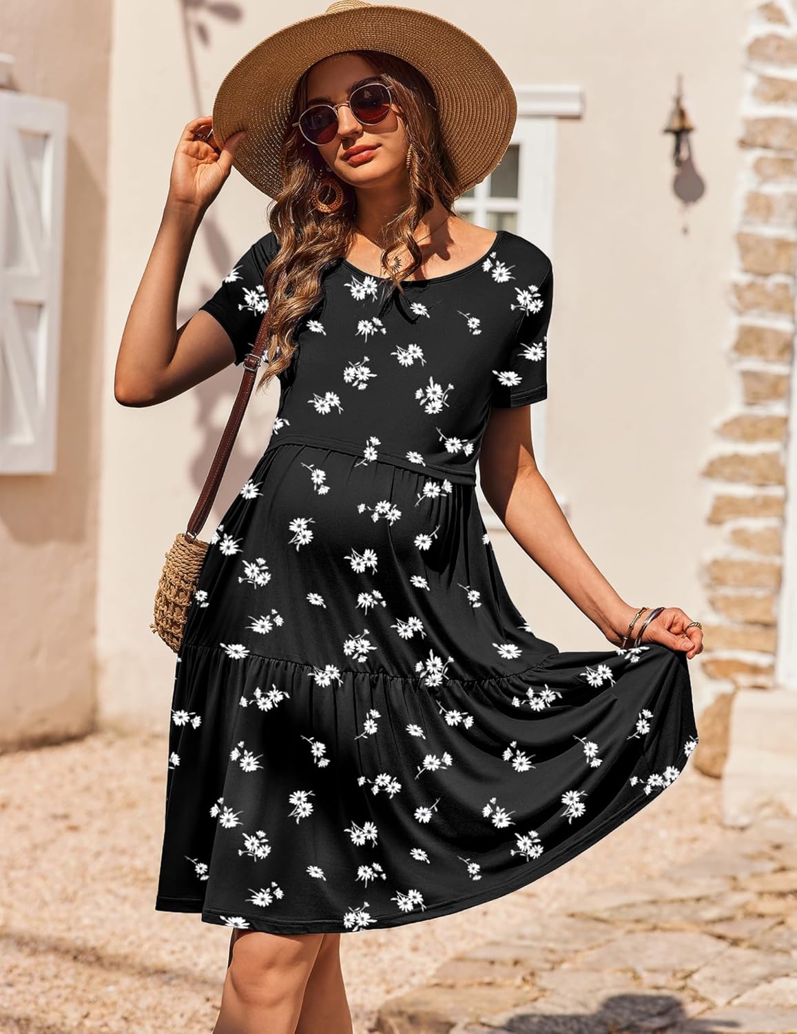 Ekouaer Breastfeeding Knee Length Maternity Dresses