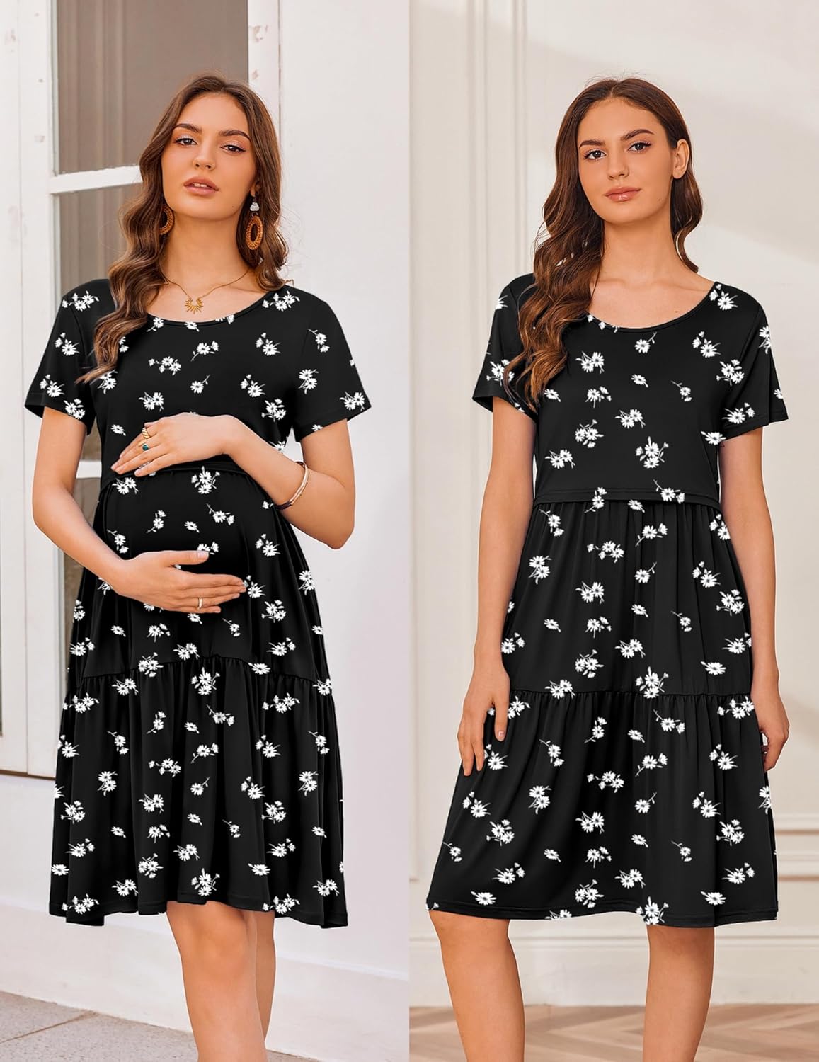 Ekouaer Breastfeeding Knee Length Maternity Dresses