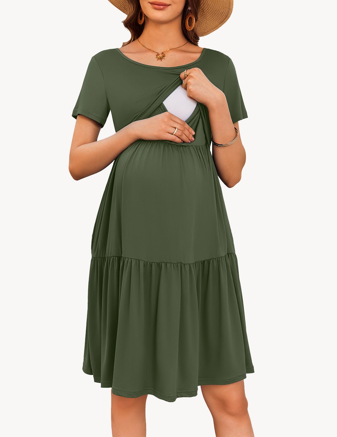Ekouaer Short Sleeve Maternity Dress Black White Floral / L