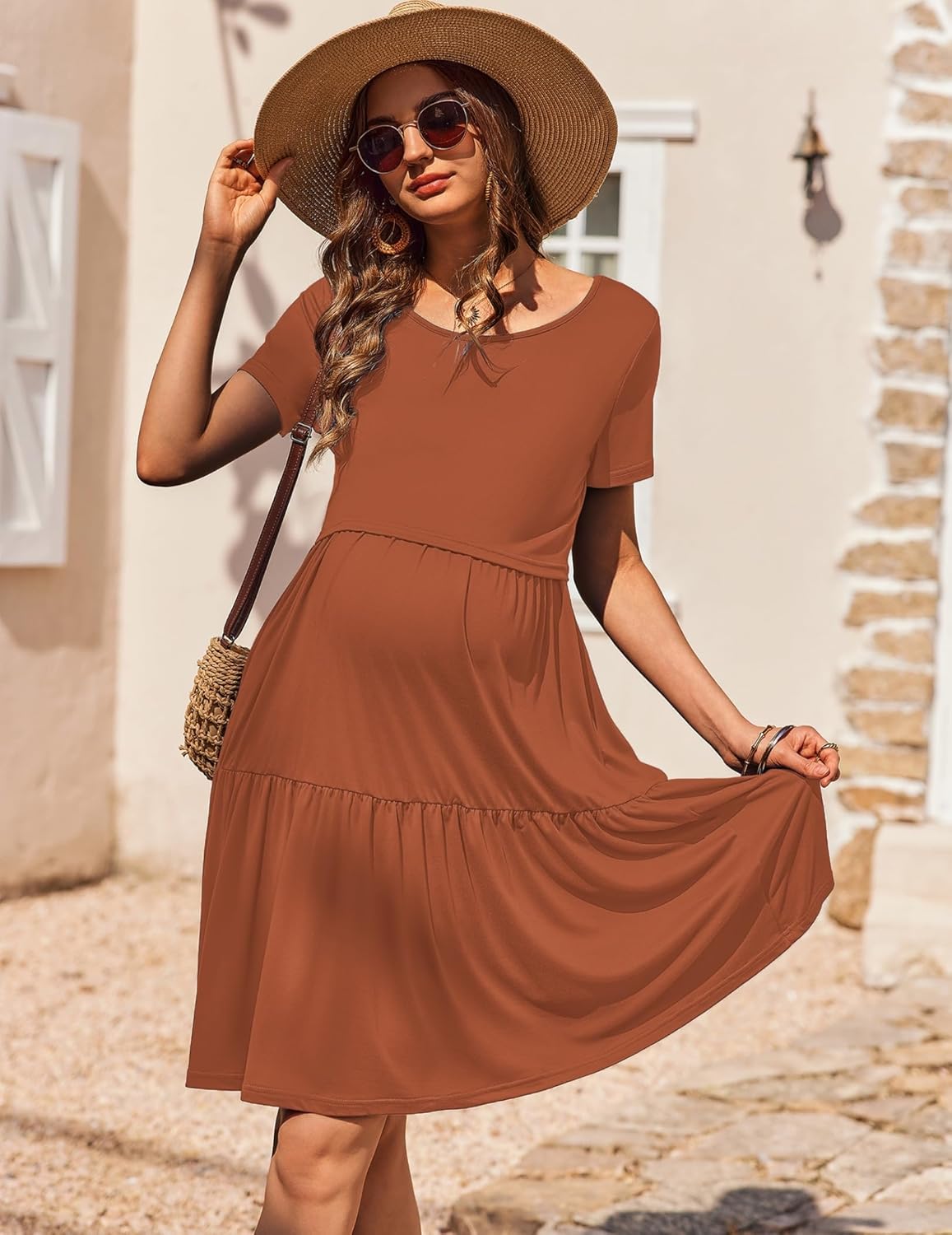 Ekouaer Breastfeeding Knee Length Maternity Dresses