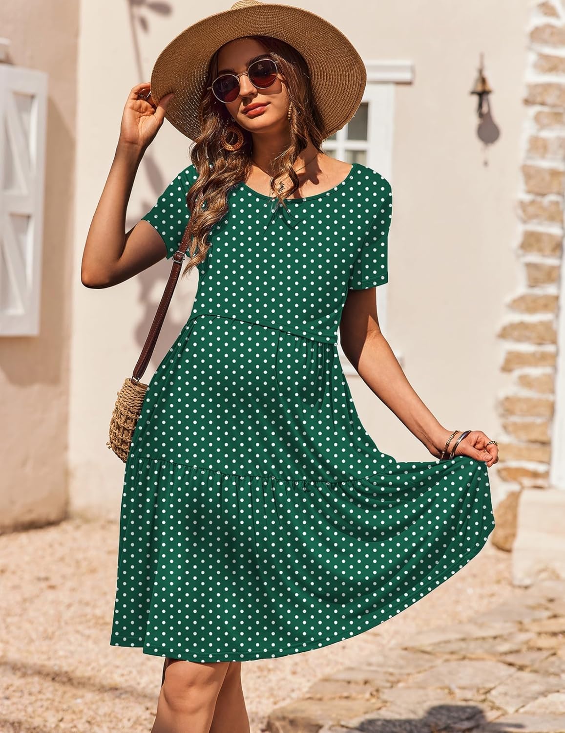 Ekouaer Breastfeeding Knee Length Maternity Dresses