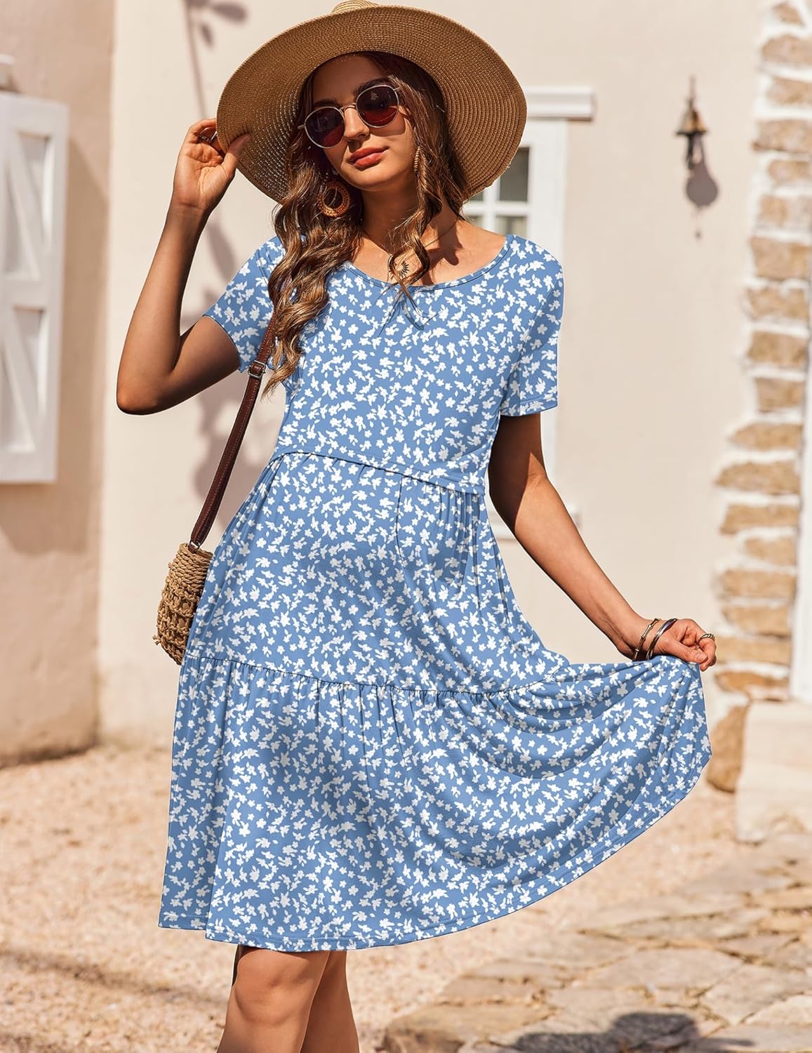 Ekouaer Breastfeeding Knee Length Maternity Dresses