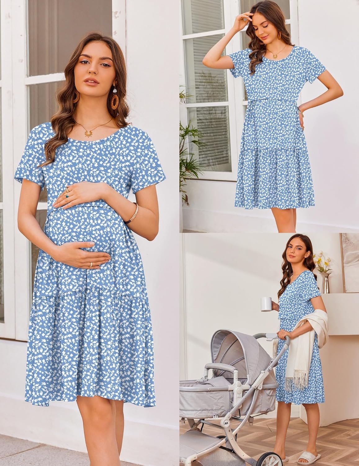 Ekouaer Breastfeeding Knee Length Maternity Dresses