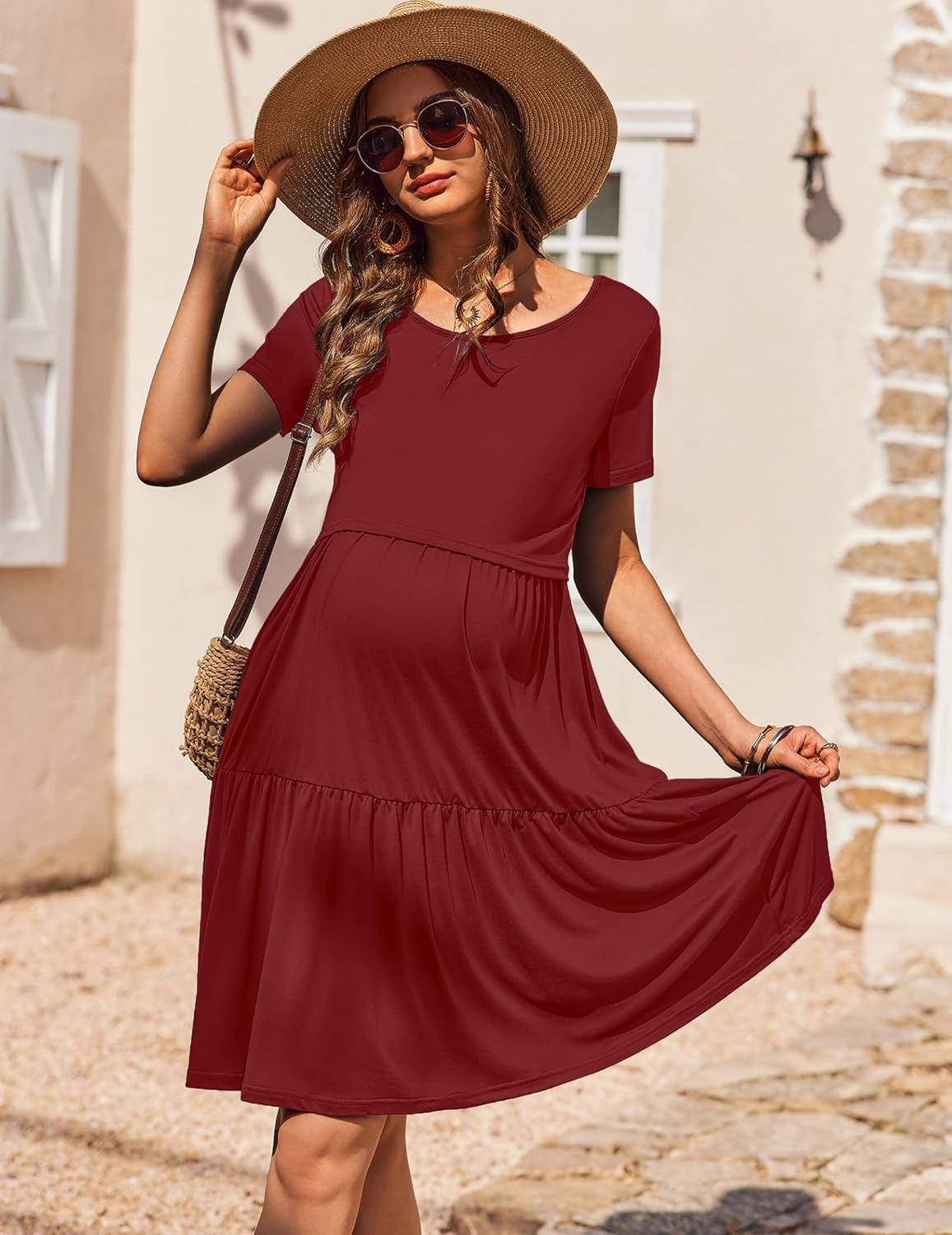 Ekouaer Breastfeeding Knee Length Maternity Dresses