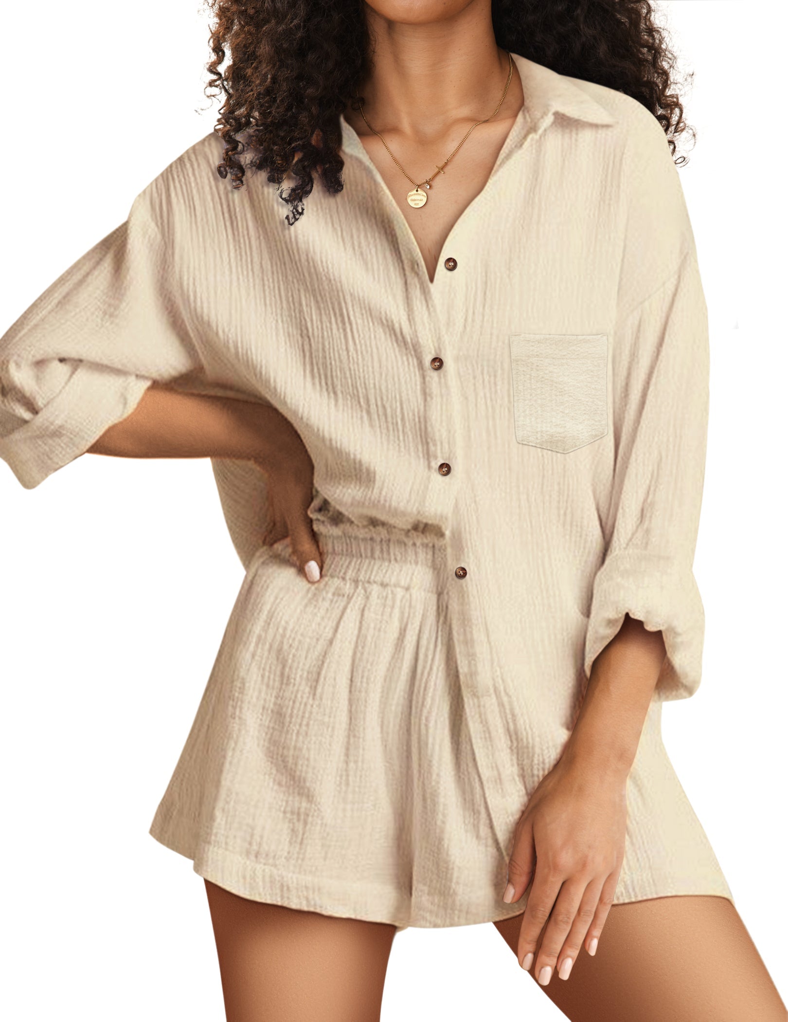 Ekouaer Button Down Lounge Set With Pockets (US Only)
