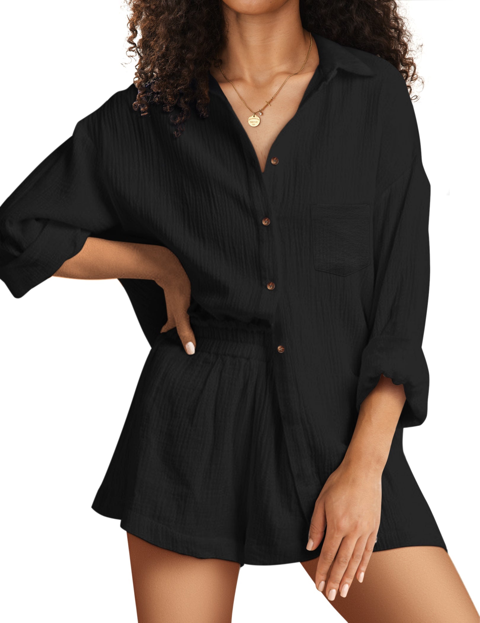 Ekouaer Button Down Lounge Set With Pockets (US Only)