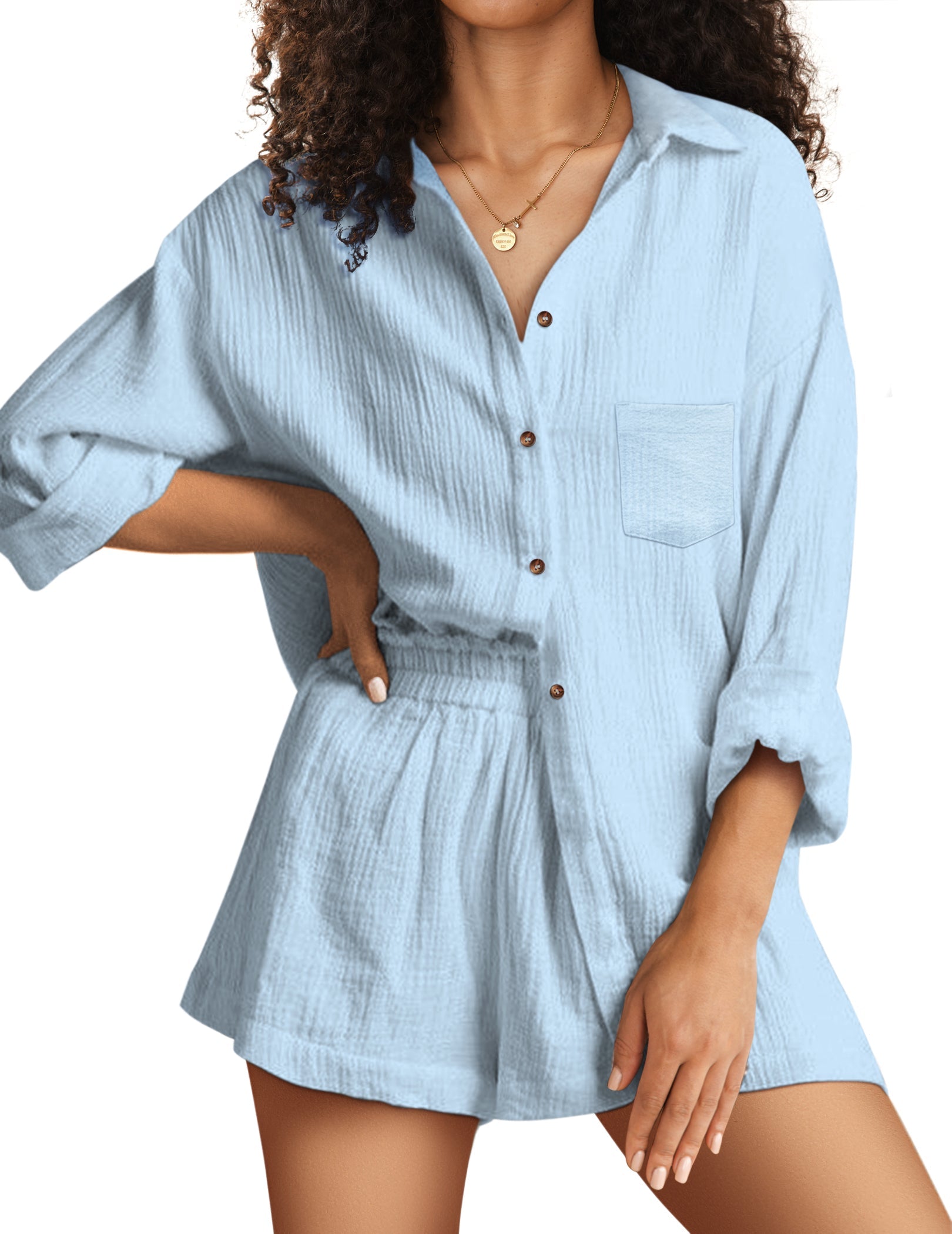 Ekouaer Button Down Lounge Set With Pockets (US Only)