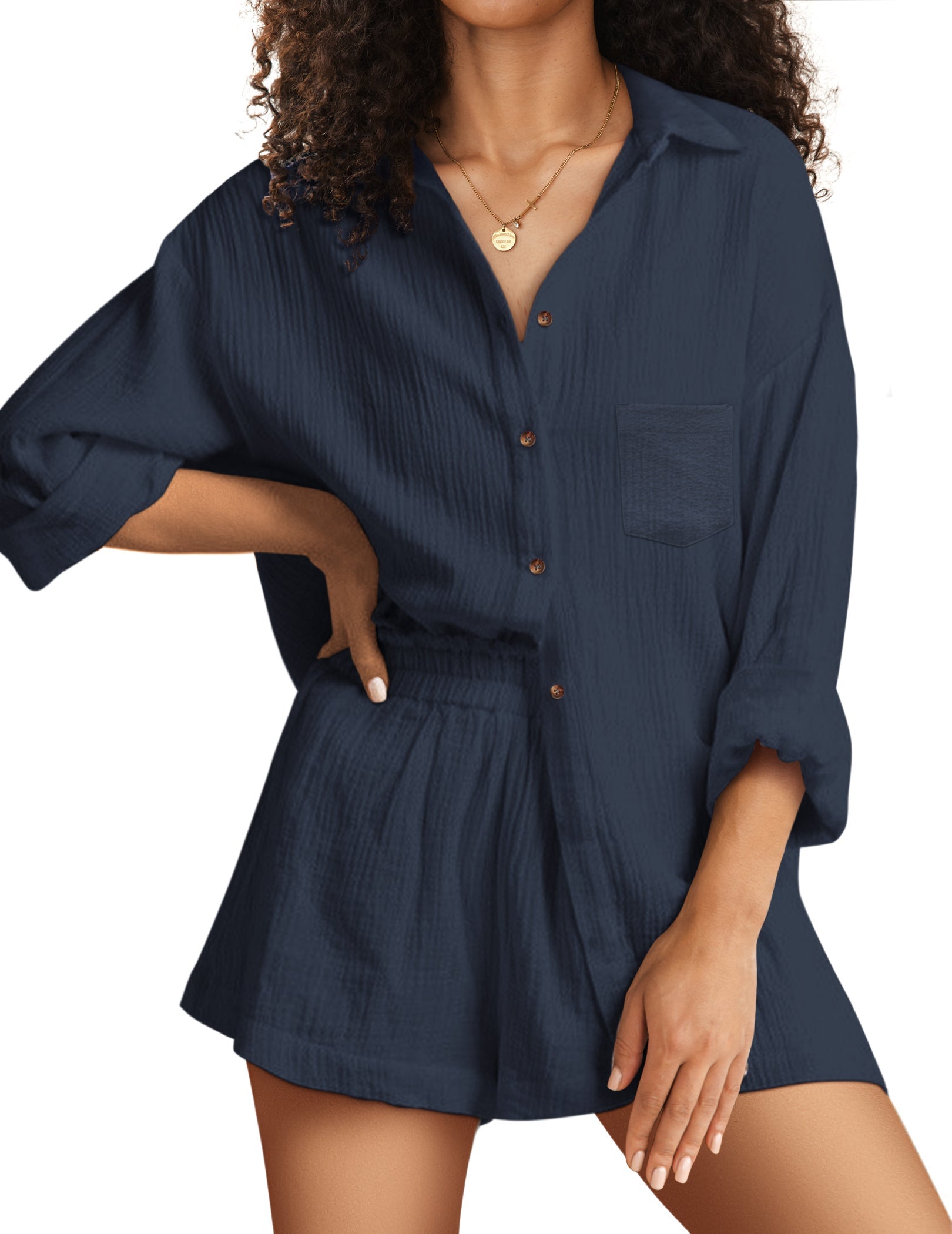 Ekouaer Button Down Lounge Set With Pockets (US Only)