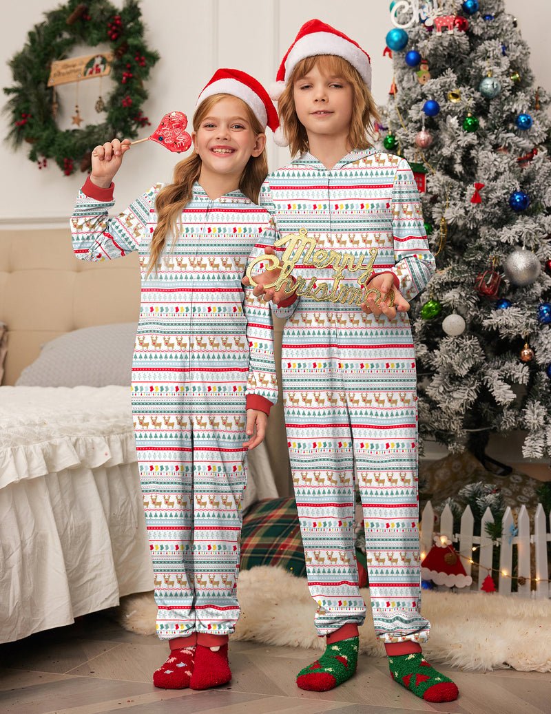 Roter Kapuzenschlafanzug für Kids mit Weihnachtsmuster, weicher Einteiler mit Bündchen