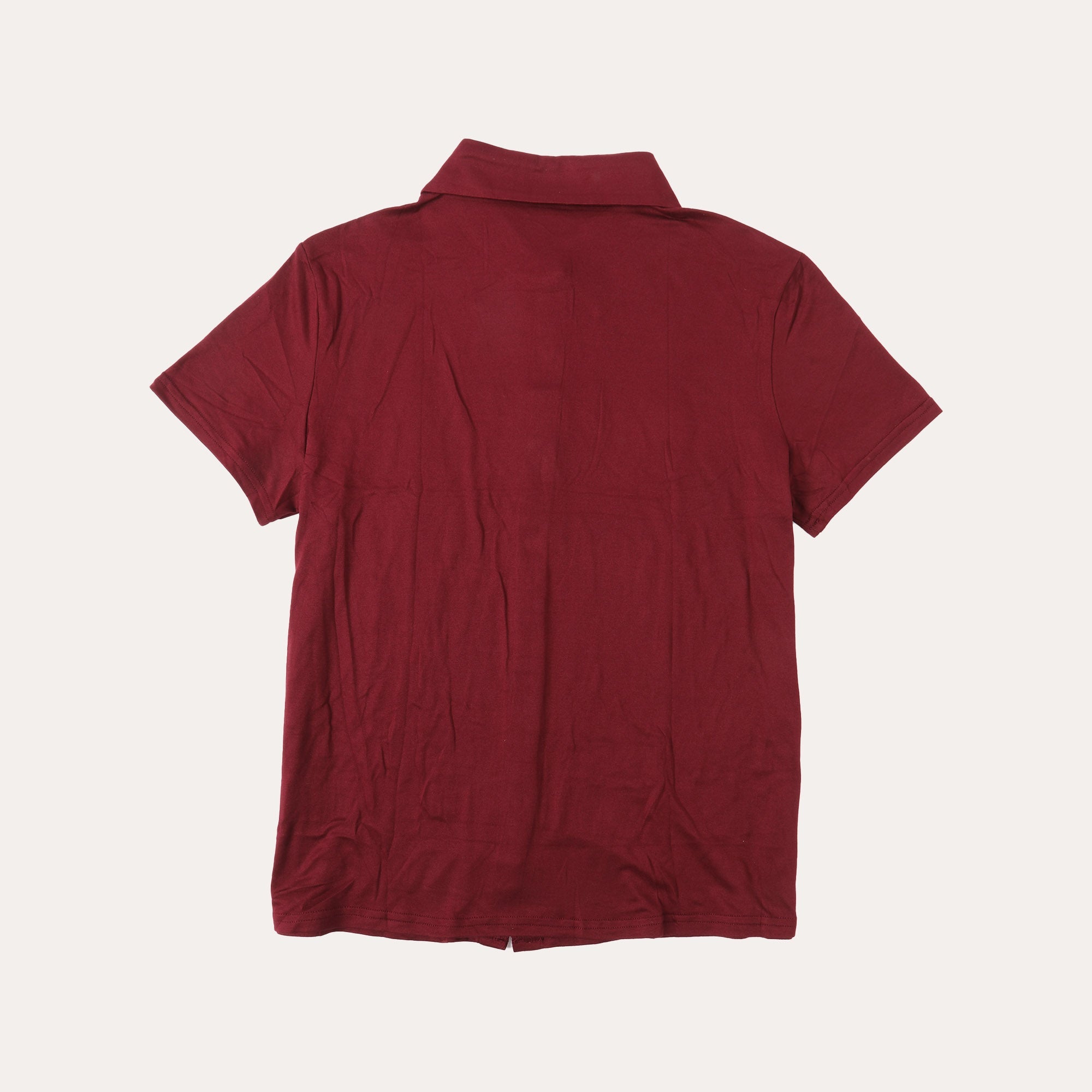 Ekouaer maroon short-sleeve shirt back view, smooth fabric, no buttons visible