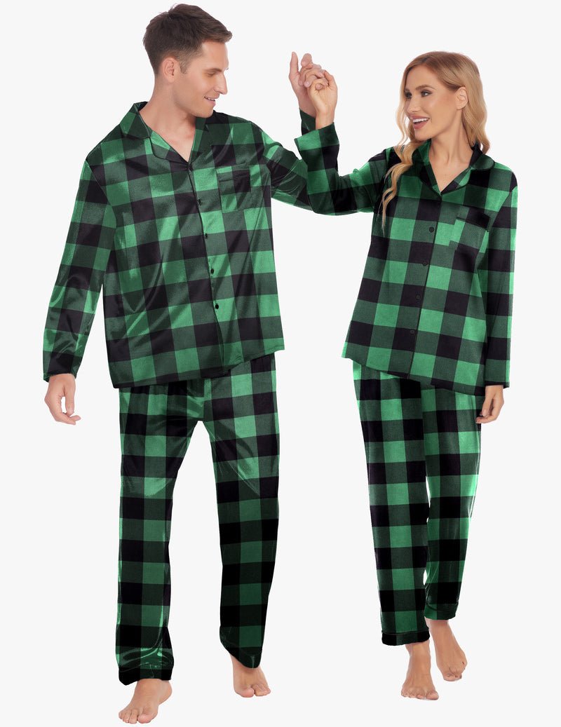 Ekouaer Couples Matching Pajamas Silk Satin Loungewear Pjs Set