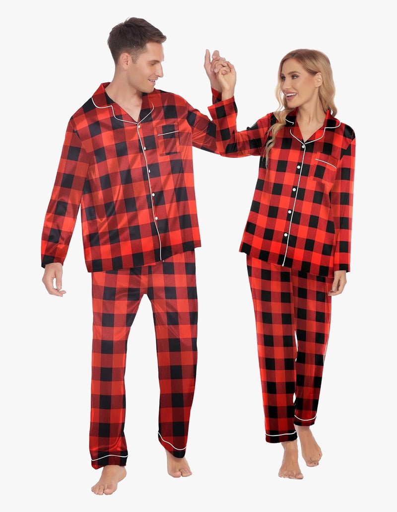 Ekouaer Couples Matching Pajamas Silk Satin Loungewear Pjs Set