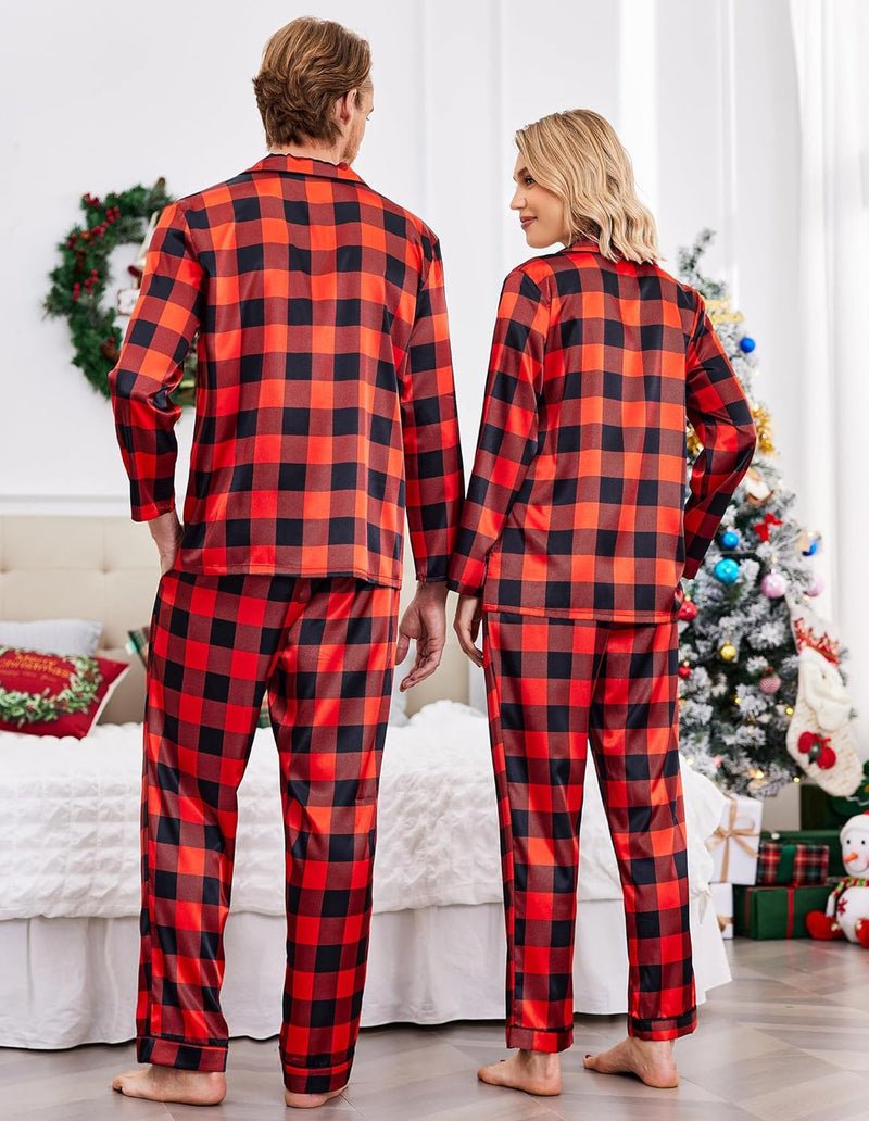 Ekouaer Couples Matching Pajamas Silk Satin Loungewear Pjs Set