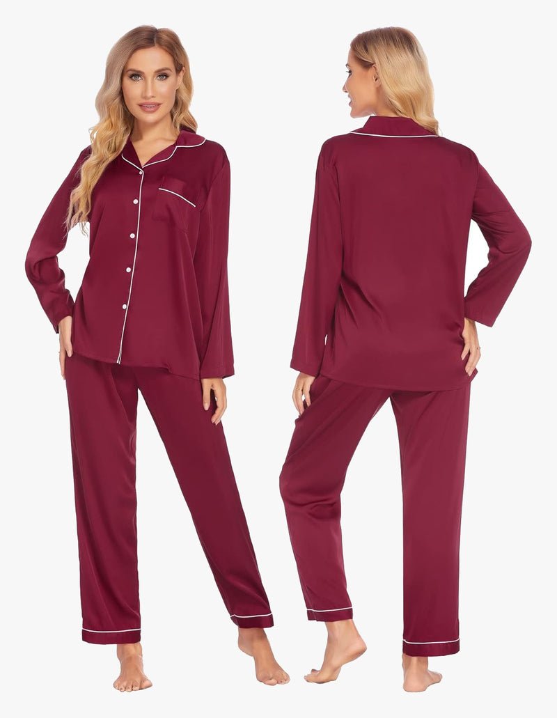 Ekouaer Couples Matching Pajamas Silk Satin Loungewear Pjs Set