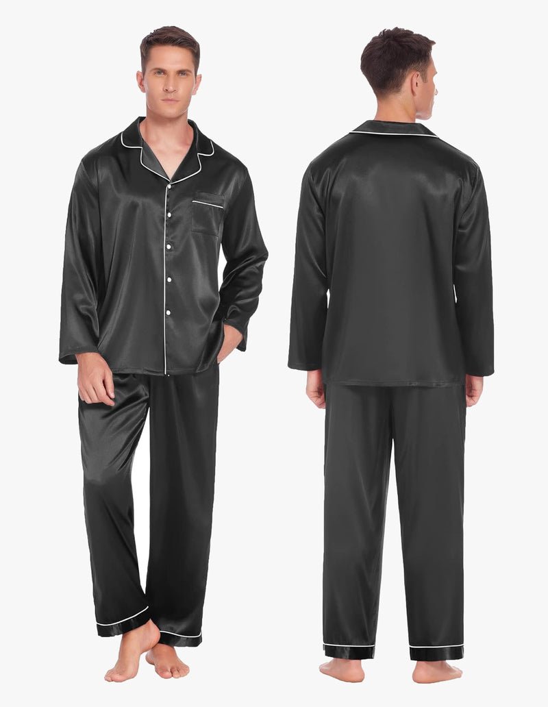 Ekouaer Couples Matching Pajamas Silk Satin Loungewear Pjs Set