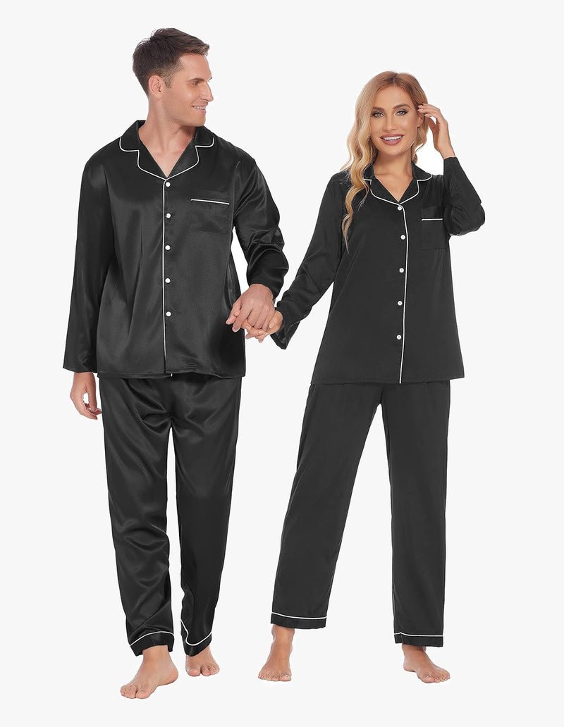 Ekouaer Couples Matching Pajamas Silk Satin Loungewear Pjs Set