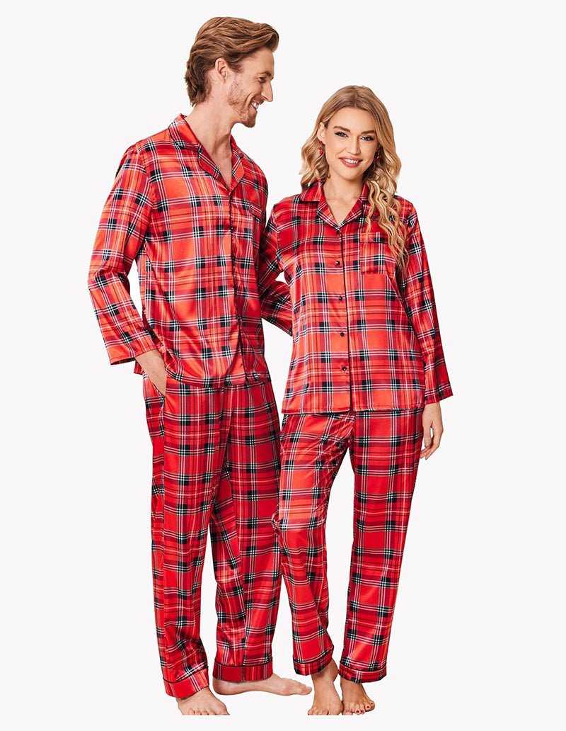 Ekouaer Couples Matching Pajamas Silk Satin Loungewear Pjs Set
