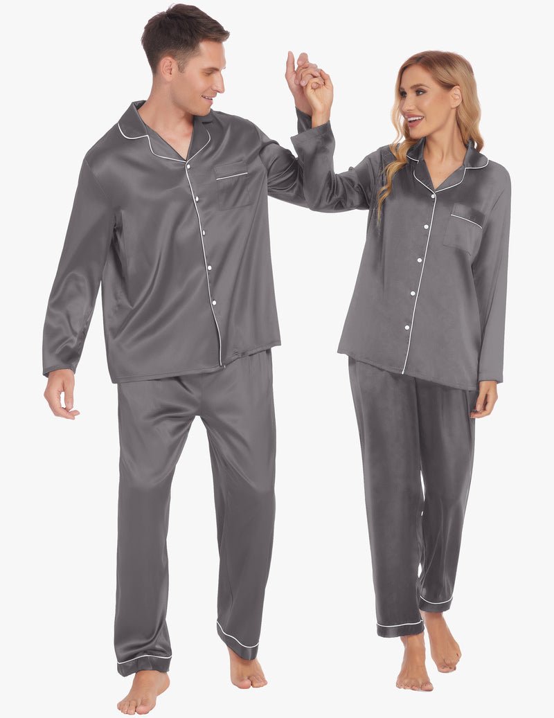 Ekouaer Couples Matching Pajamas Silk Satin Loungewear Pjs Set