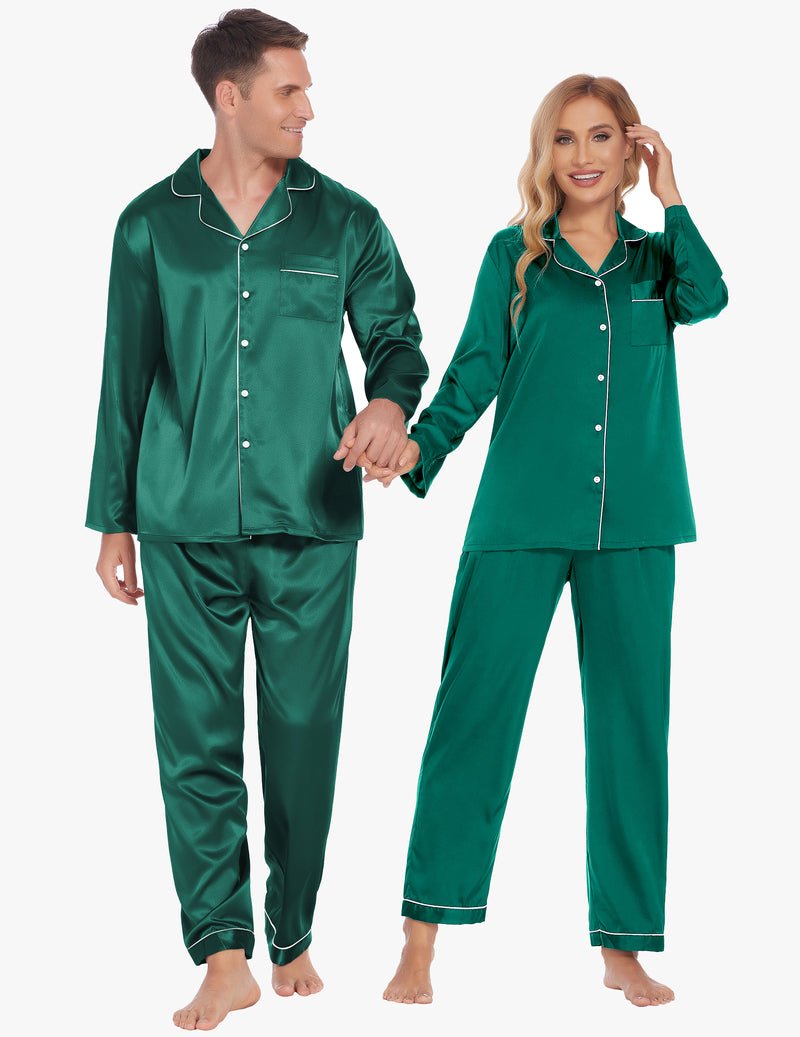 Ekouaer Couples Matching Pajamas Silk Satin Loungewear Pjs Set