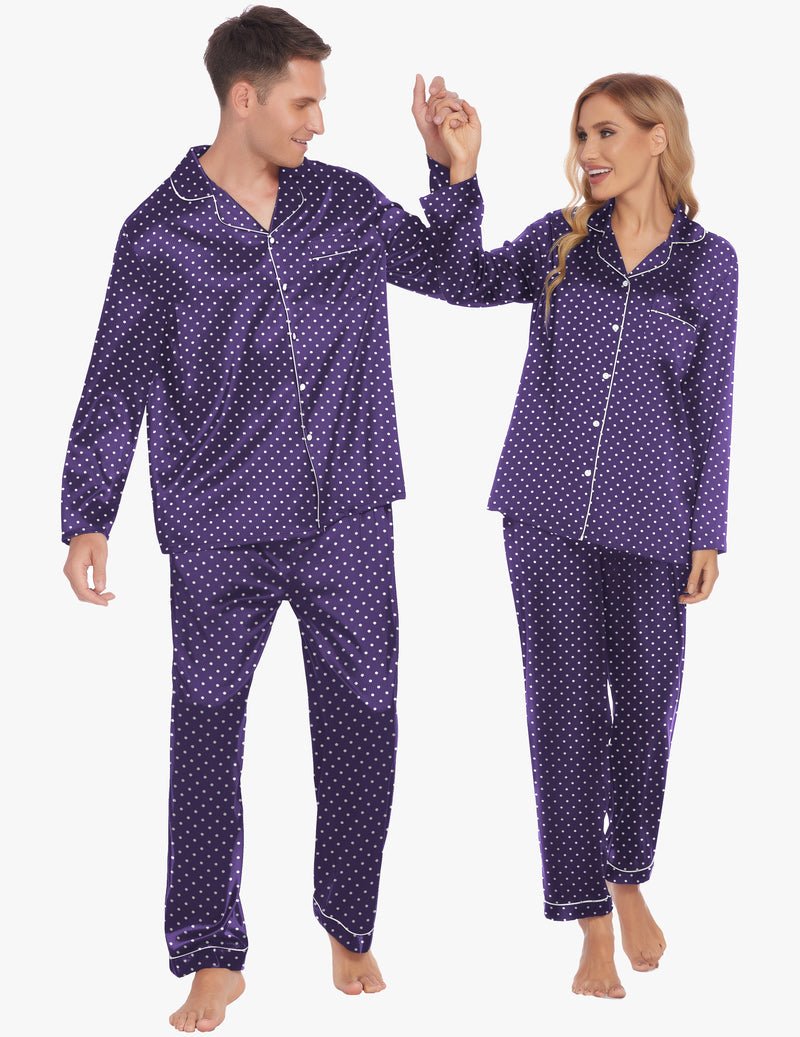Ekouaer Couples Matching Pajamas Silk Satin Loungewear Pjs Set