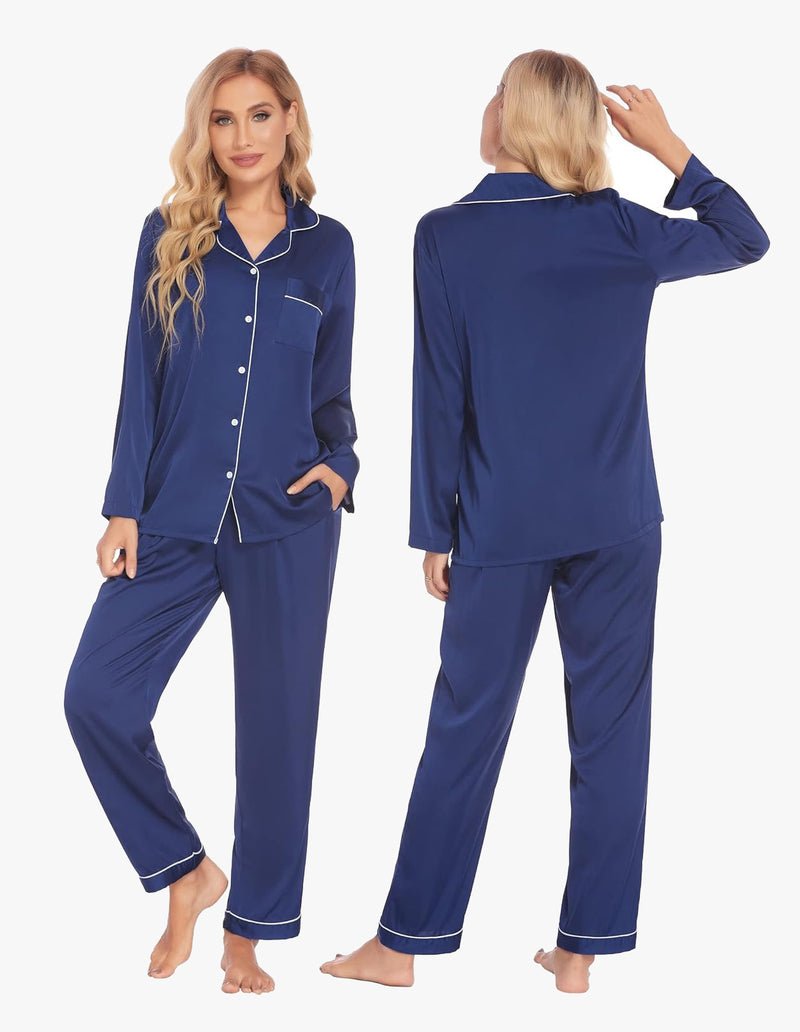 Ekouaer Couples Matching Pajamas Silk Satin Loungewear Pjs Set