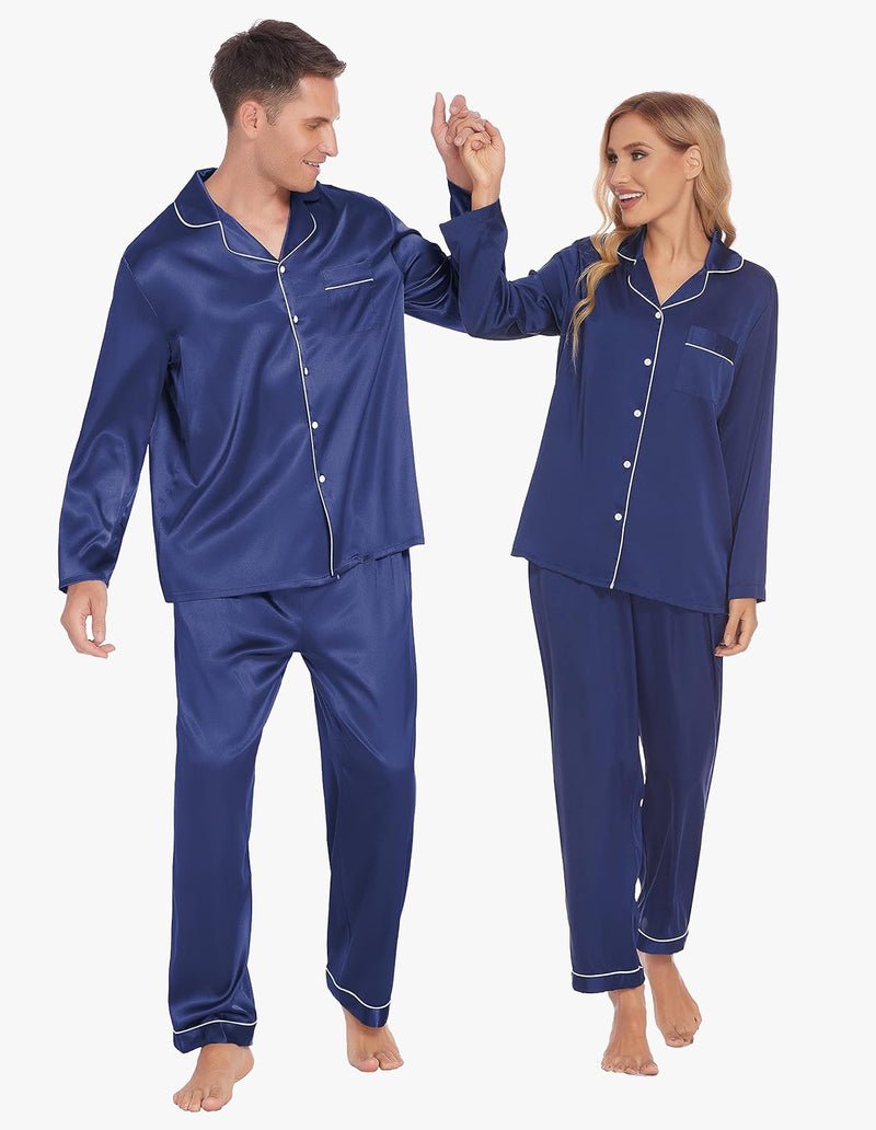Ekouaer Couples Matching Pajamas Silk Satin Loungewear Pjs Set