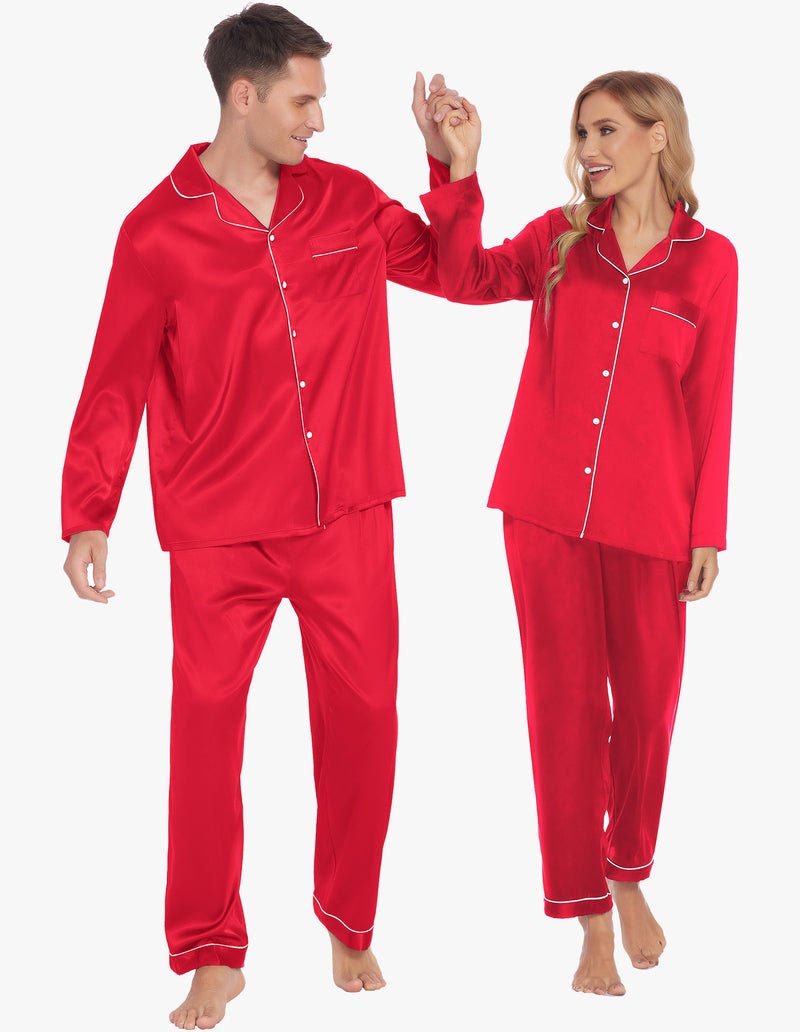 Ekouaer Couples Matching Pajamas Silk Satin Loungewear Pjs Set