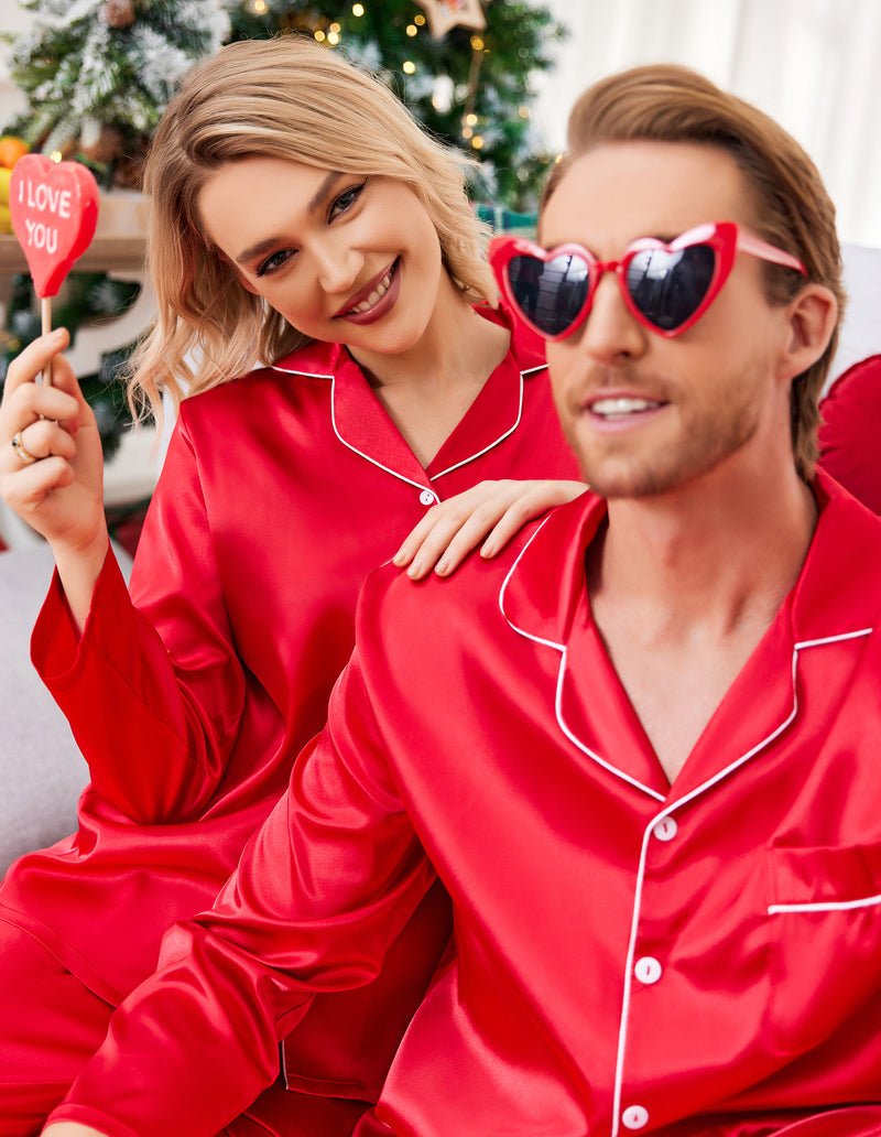 Ekouaer Couples Matching Pajamas Silk Satin Loungewear Pjs Set